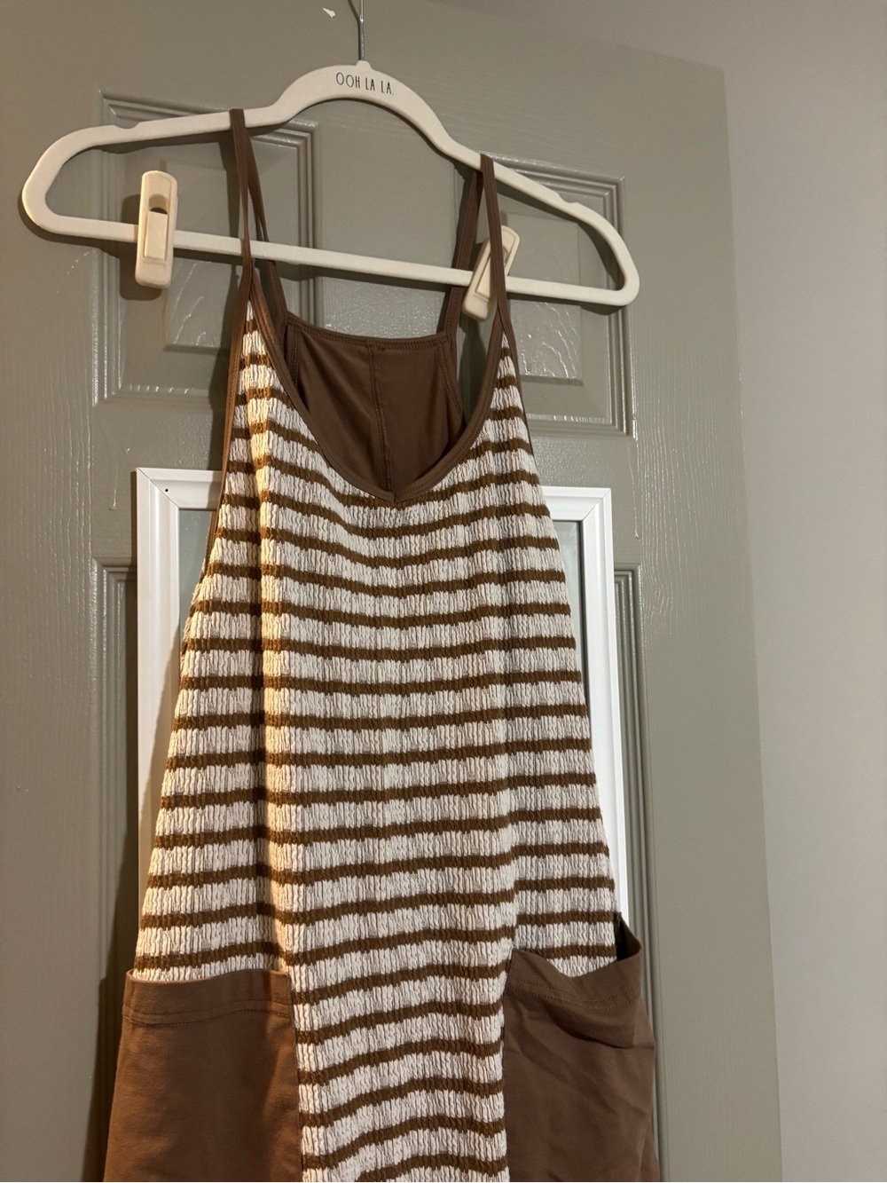 Striped Brown & White Sleeveless Knit dress with built in shorts